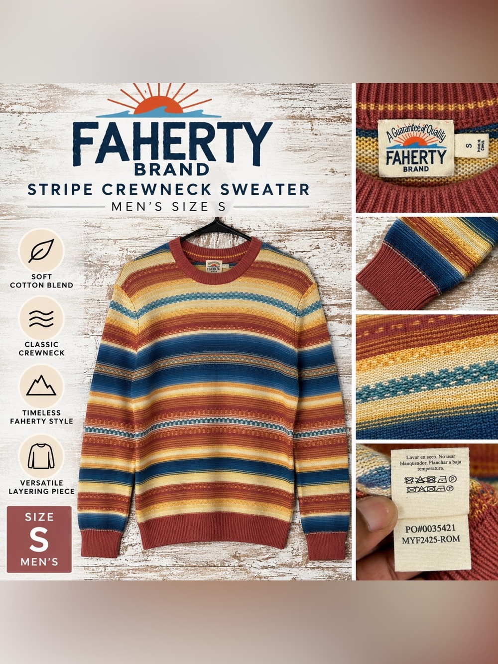 Faherty Brand Striped Crewneck Sweater Men’s Size Small Multicolor